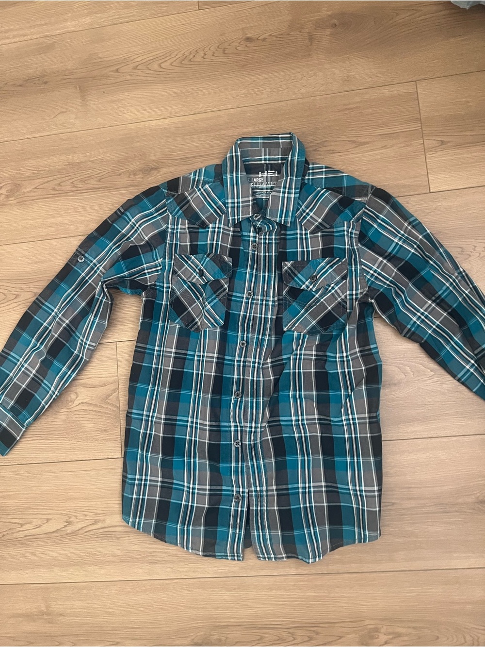 Helix Teal and Black Plaid Button-Down Shirt